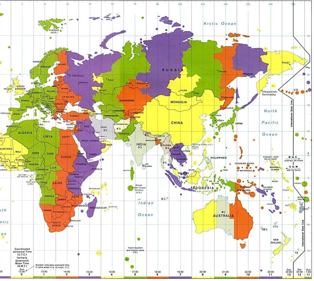 Карта часовых поясов мира